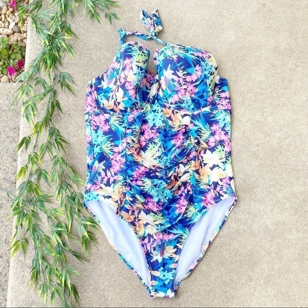 Swimsuits For All Floral Print Halter One Piece